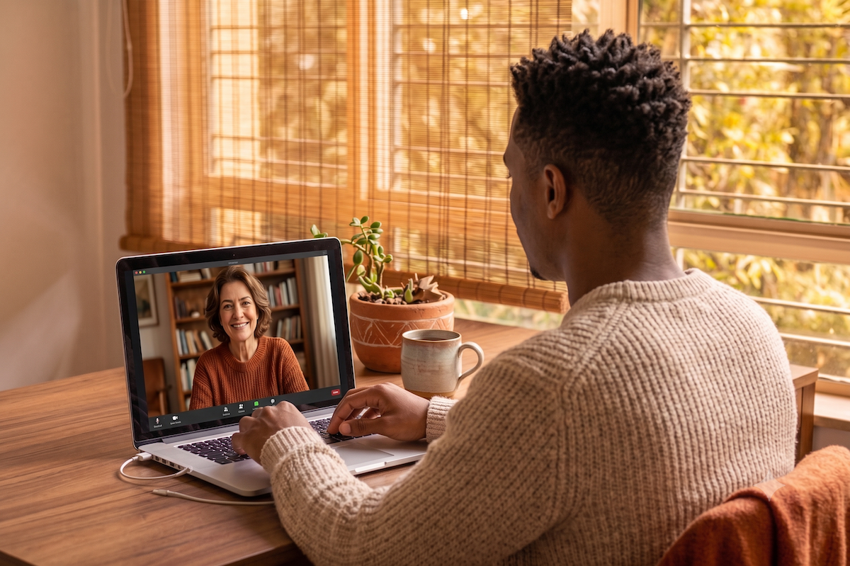 one person talking to another person over a video call